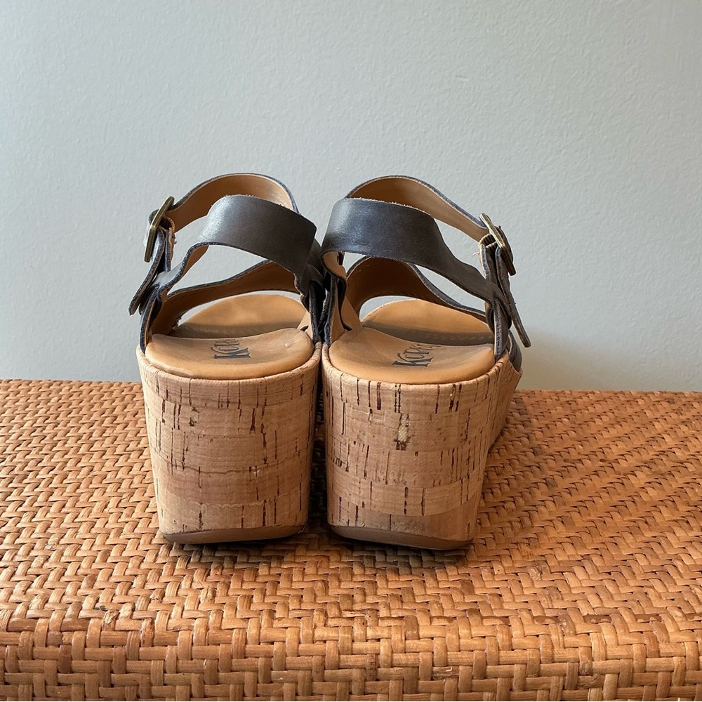 Kork-Ease Gray Leather Tone Wedge Platform Sandals 8/39 - Picture 2 of 5